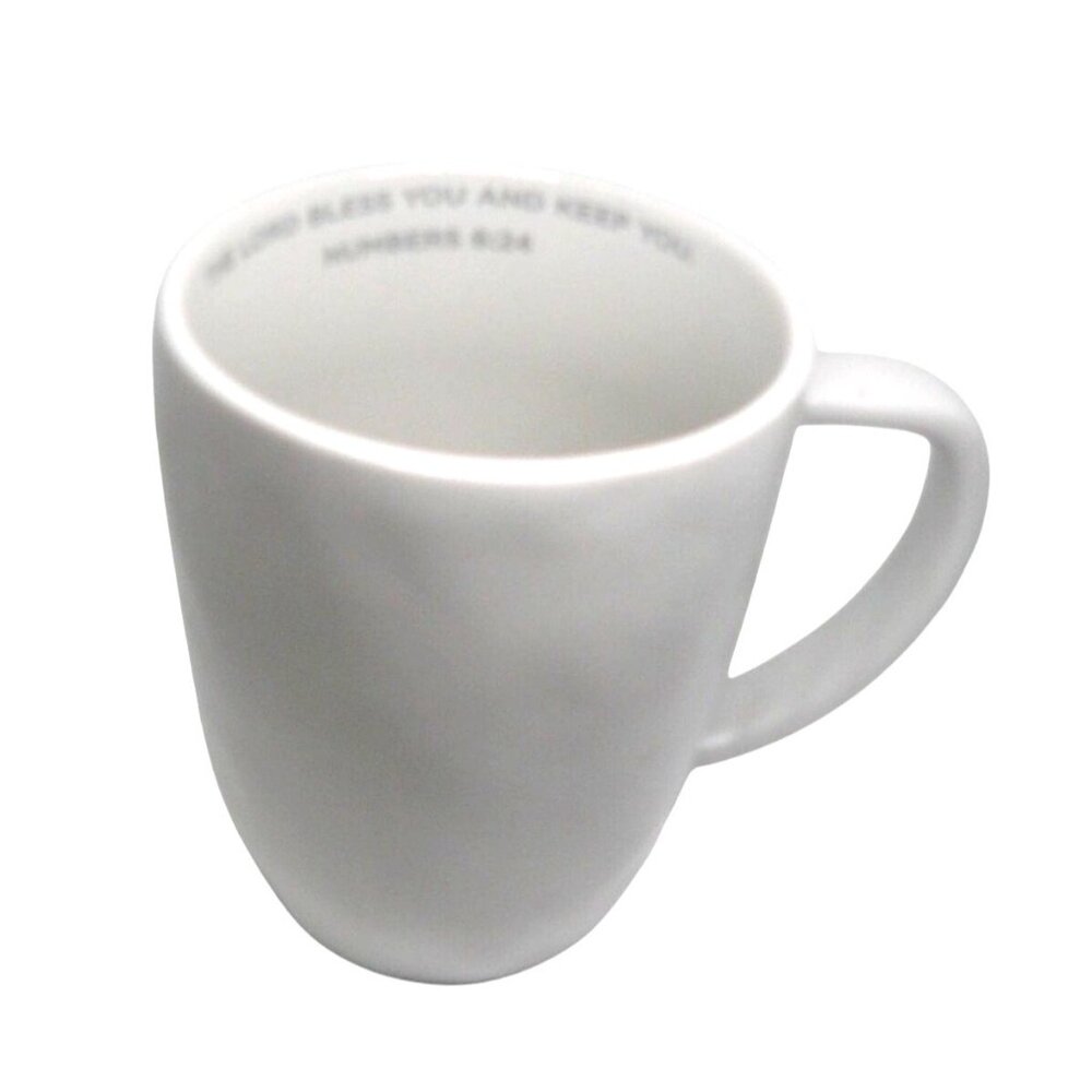 Matte White Ceramic Coffee Tea Mug Num 6:24 Inside 12oz Mary & Martha Dayspring